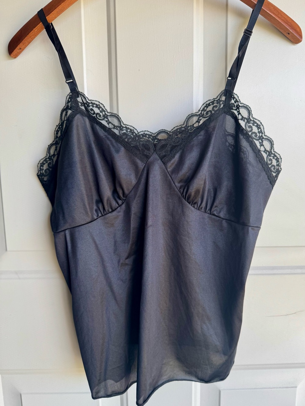 Vintage Deena Black Nylon Lace Camisole Slip Top Size 38 Made in USA